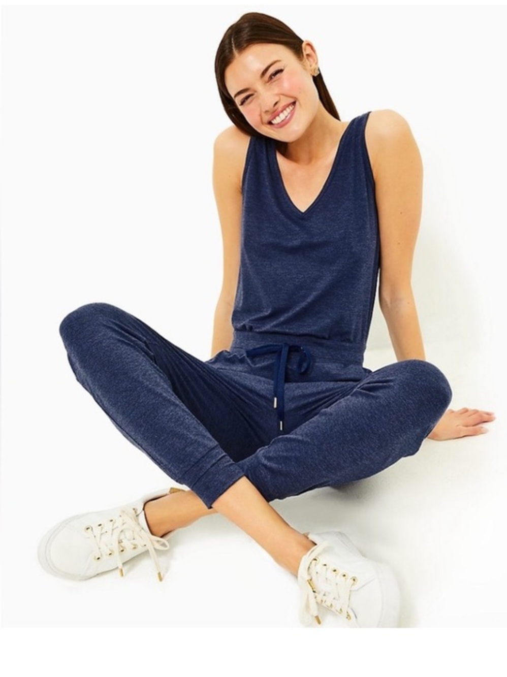 Lilly Pulitzer UPF50+ Maisie Jumpsuit Sleeveless Romper Heathered MedBlue x No